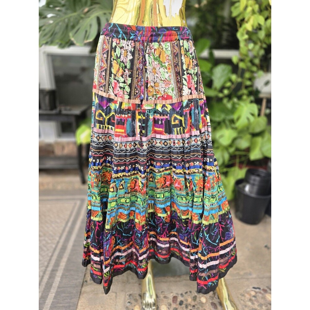 TravelSmith Tiered Mixed Print Broomstick Maxi Skirt Sz S Multicolor Boho Floral